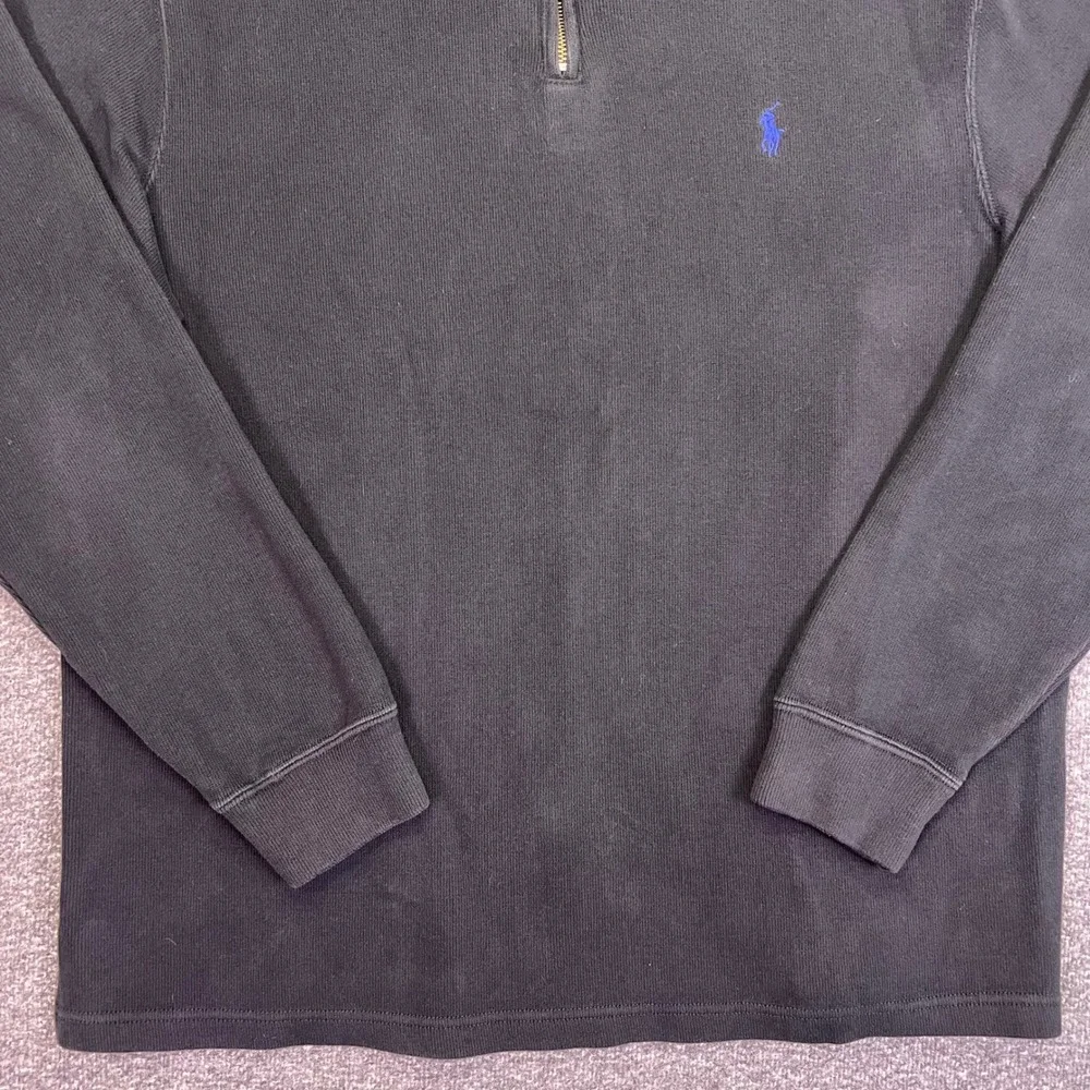 Polo Ralph Lauren Quarter Zip Pullover Mens L Black Cotton Casual Mock Neck Pony